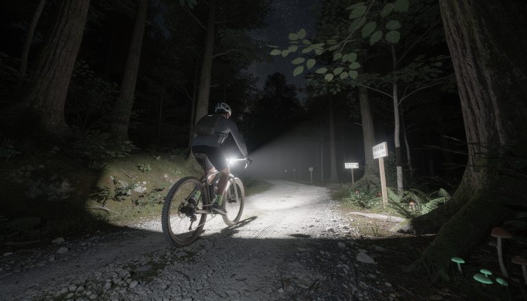 découvrez notre guide complet du gravel nocturne avec des conseils pratiques sur l'éclairage et les repères visuels pour rouler en toute sécurité en forêt la nuit.