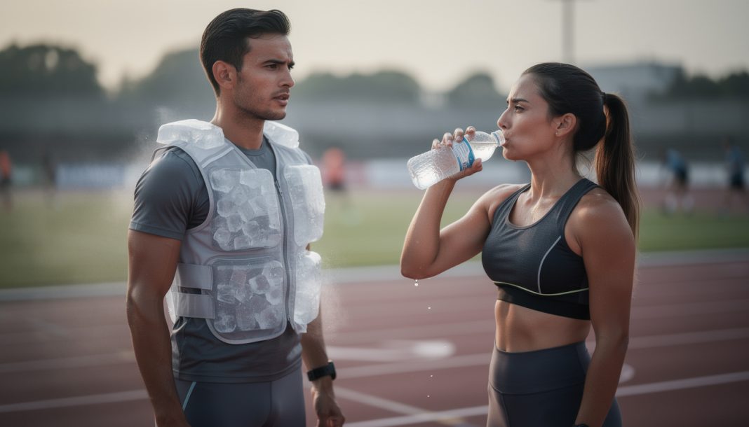 découvrez nos protocoles de refroidissement efficaces avec des vestes de glace et des conseils d'hydratation pré-course pour optimiser vos performances et rester au frais.
