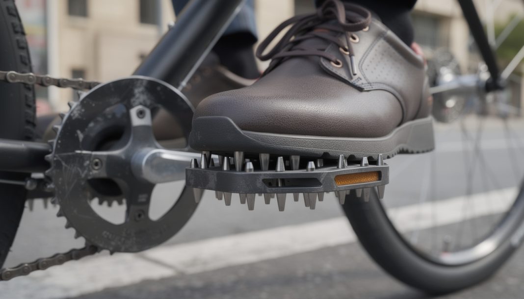 découvrez comment les pédales plates à picots améliorent le transfert de force pour un pédalage efficace, même avec des chaussures de ville.