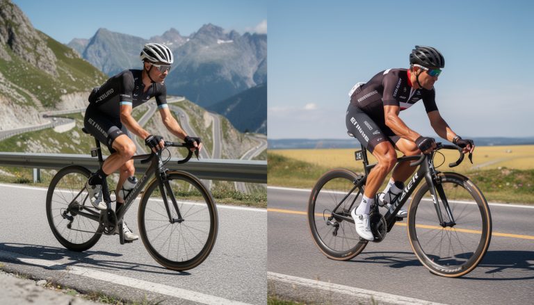 analyse cinématique détaillée des techniques de pédalage contrastant un grimpeur et un rouleur, mettant en lumière leurs différences biomecaniques et performances.