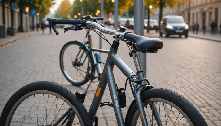 Cadenas U antivol fixant un vélo à un arceau en ville