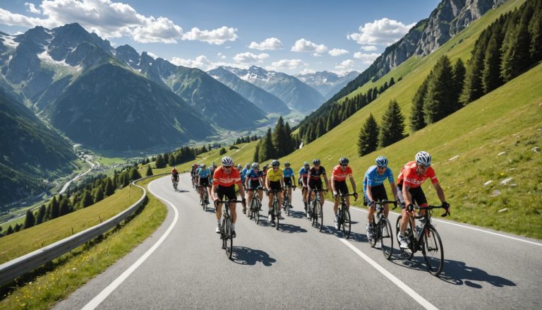 Cyclistes grimpant un col de montagne lors d'une course professionnelle