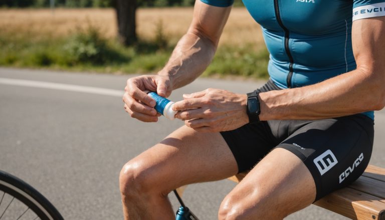 Cycliste appliquant une crème anti-frottement avant une sortie longue