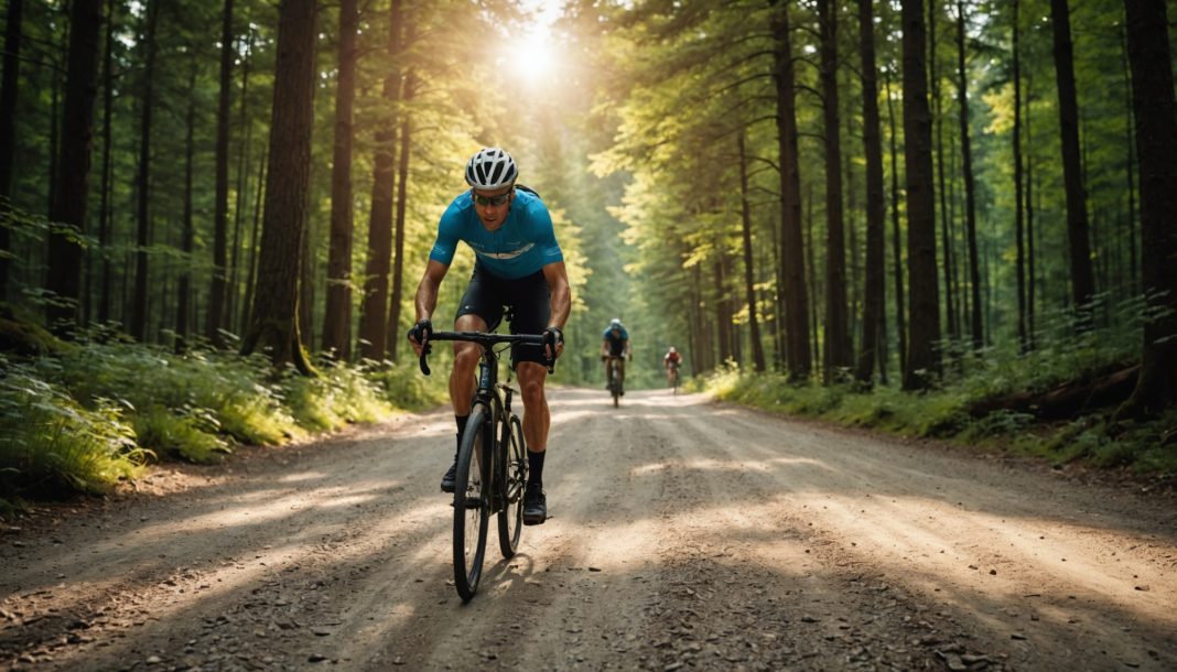 Illustration générée par IA représentant plusieurs disciplines cyclistes (route, gravel, VTT), ne représente pas un lieu ou un cycliste réel
